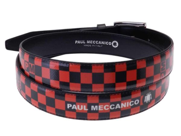 WOMAN'S BELT RED AND BLACK COLOURS WITH GEOMETRIC FANTASY. - Unique Pieces Paul Meccanico