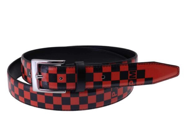 WOMAN'S BELT RED AND BLACK COLOURS WITH GEOMETRIC FANTASY. - Unique Pieces Paul Meccanico