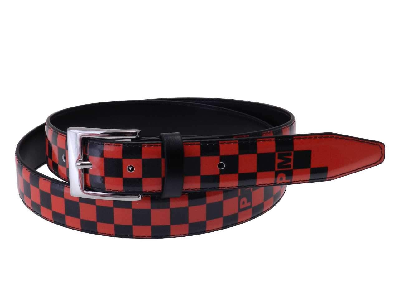WOMAN'S BELT RED AND BLACK COLOURS WITH GEOMETRIC FANTASY. - Unique Pieces Paul Meccanico