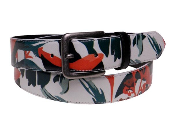 WOMAN'S BELT WHITE COLOUR WITH TROPICAL FANTASY. - Paul Meccanico