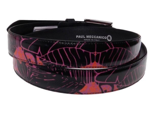 WOMAN'S BLACK AND FUXIA BELT PAUL MECCANICO FLOREAL FANTASY MADE OF LORRY TARPAULIN - Unique Pieces Paul Meccanico