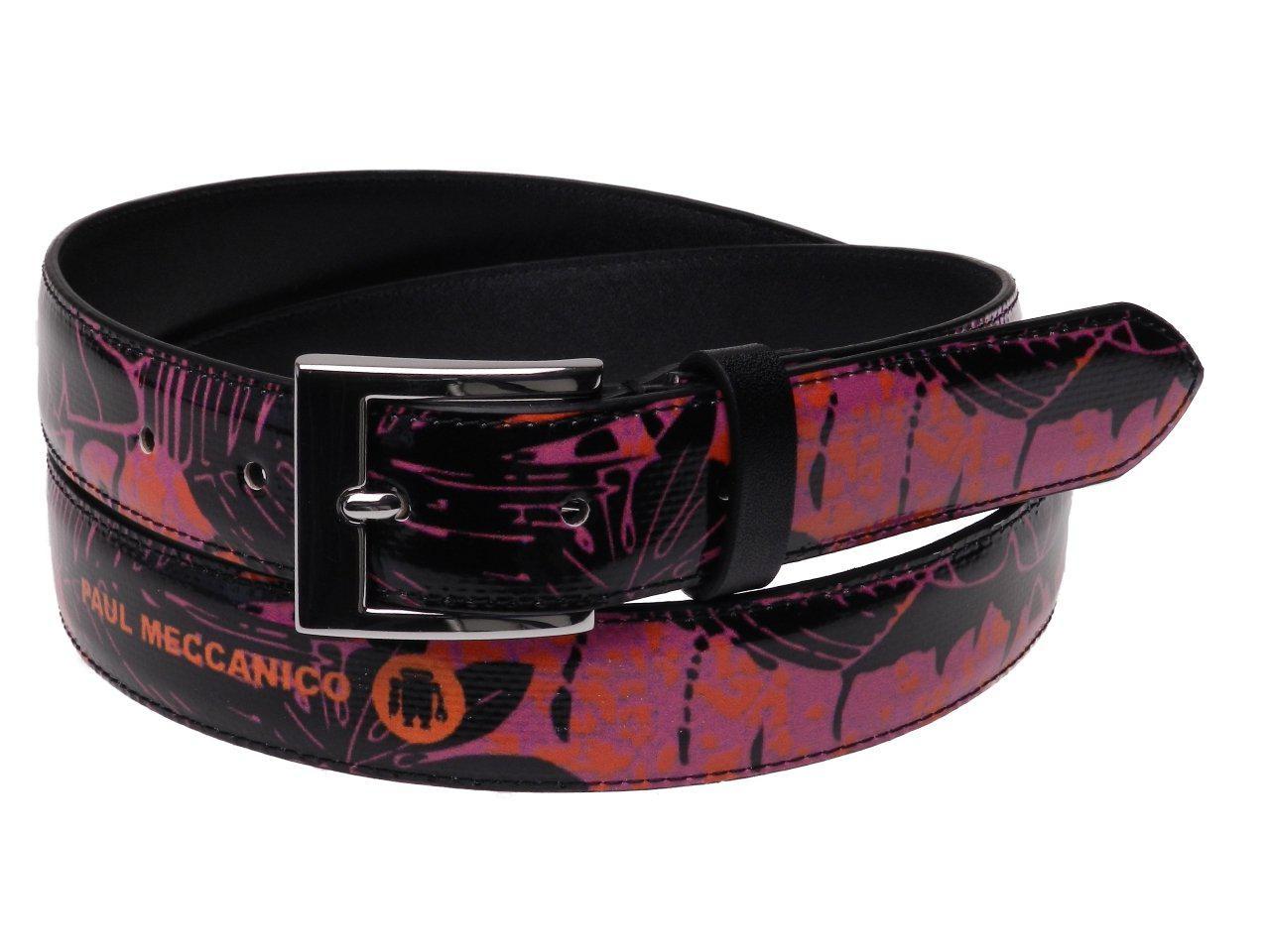 WOMAN'S BLACK AND FUXIA BELT PAUL MECCANICO FLOREAL FANTASY MADE OF LORRY TARPAULIN - Unique Pieces Paul Meccanico
