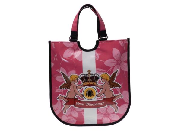 WOMAN'S FLAT BAG PINK WITH ANGELS FANTASY. FLAT MODEL MADE OF LORRY TARPAULIN. - Paul Meccanico