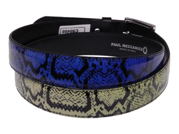 WOMAN'S LIGHT BLUE AND GREEN BELT PAUL MECCANICO FANCY PYTHON MADE OF LORRY TARPAULIN - Unique Pieces Paul Meccanico