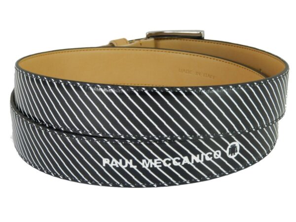 WOMAN'S OR MAN'S BELT PAUL MECCANICO. BLACK & WHITE WITH STRIPED FANTASY. - Paul Meccanico