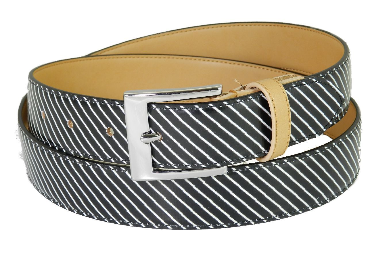 WOMAN'S OR MAN'S BELT PAUL MECCANICO. BLACK & WHITE WITH STRIPED FANTASY. - Paul Meccanico