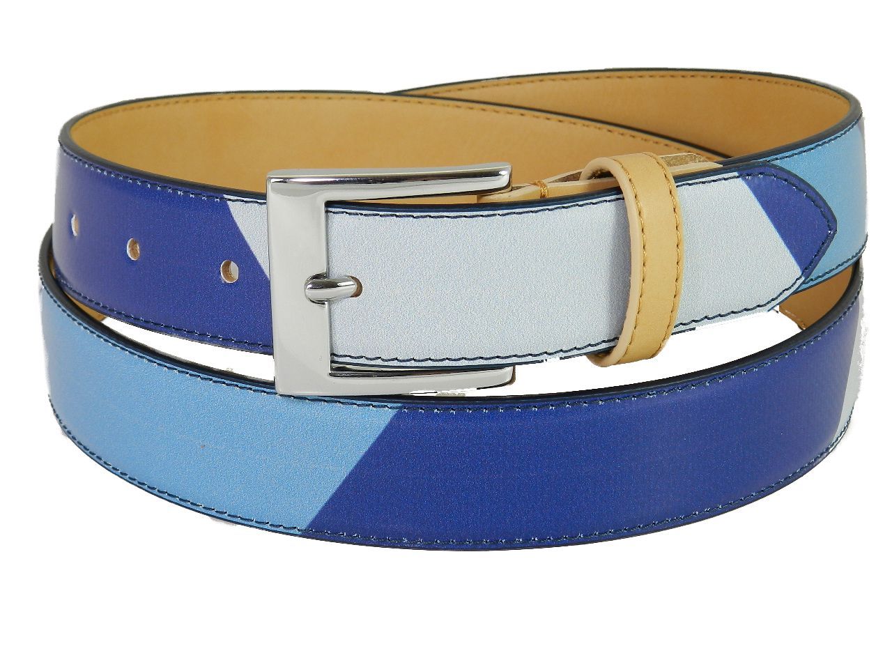 WOMAN'S OR MAN'S BELT PAUL MECCANICO. BLUE AND LIGHT BLUE COLOURS WITH GEOMETRIC FANTASY. - Paul Meccanico