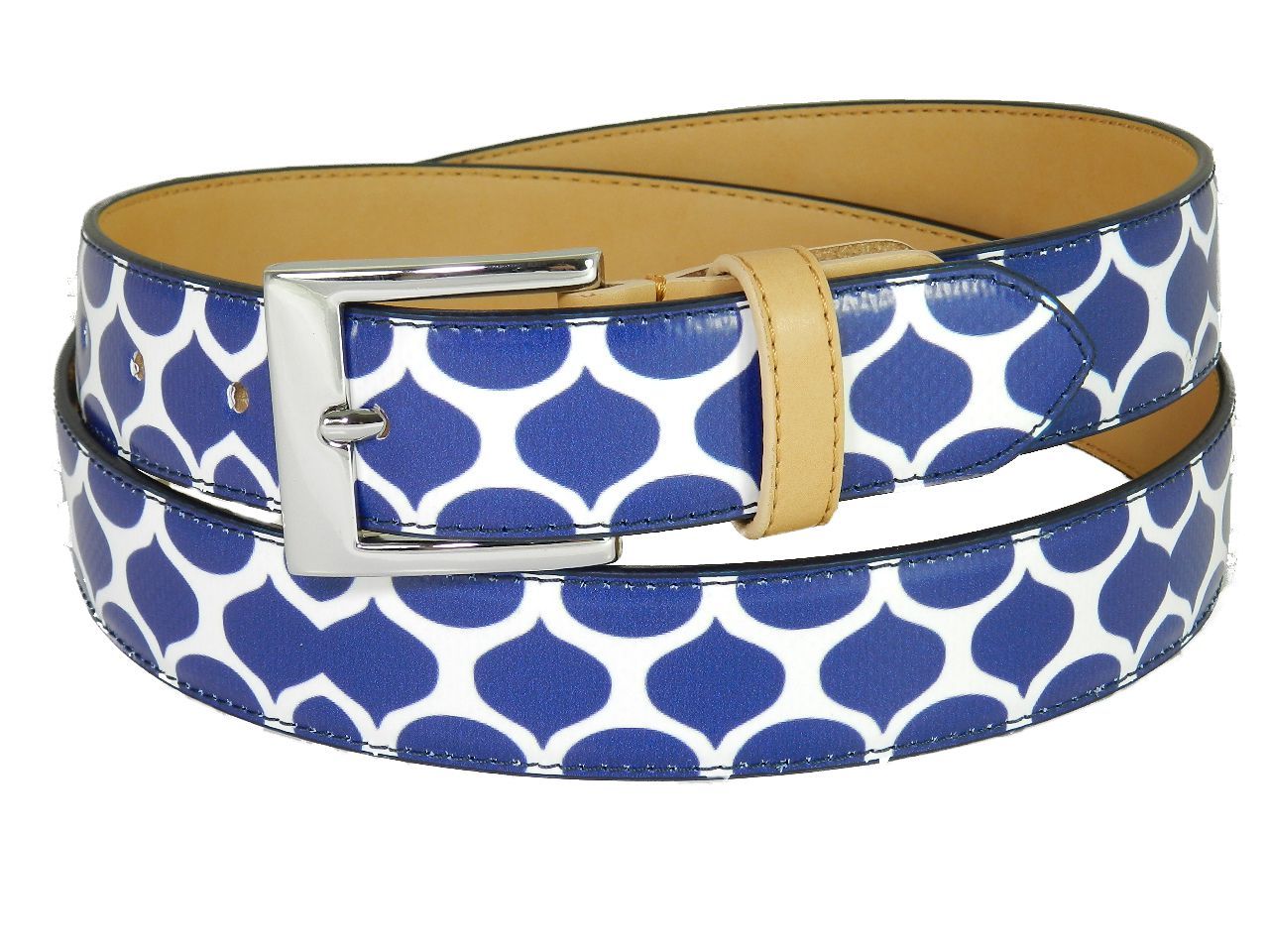 WOMAN'S OR MAN'S BELT PAUL MECCANICO. BLUE AND WHITE COLOURS WITH OPTICAL FANTASY. - Paul Meccanico