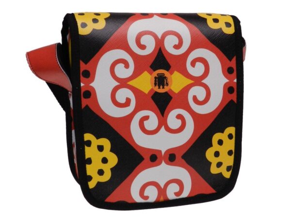 WOMAN'S SHOULDER BAG RED, BLACK AND YELLOW COLOURS MAJOLICA FANTASY. MIPOK MODEL MADE OF SOFT SYNTHETIC LEATHER. - Unique Pieces Paul Meccanico