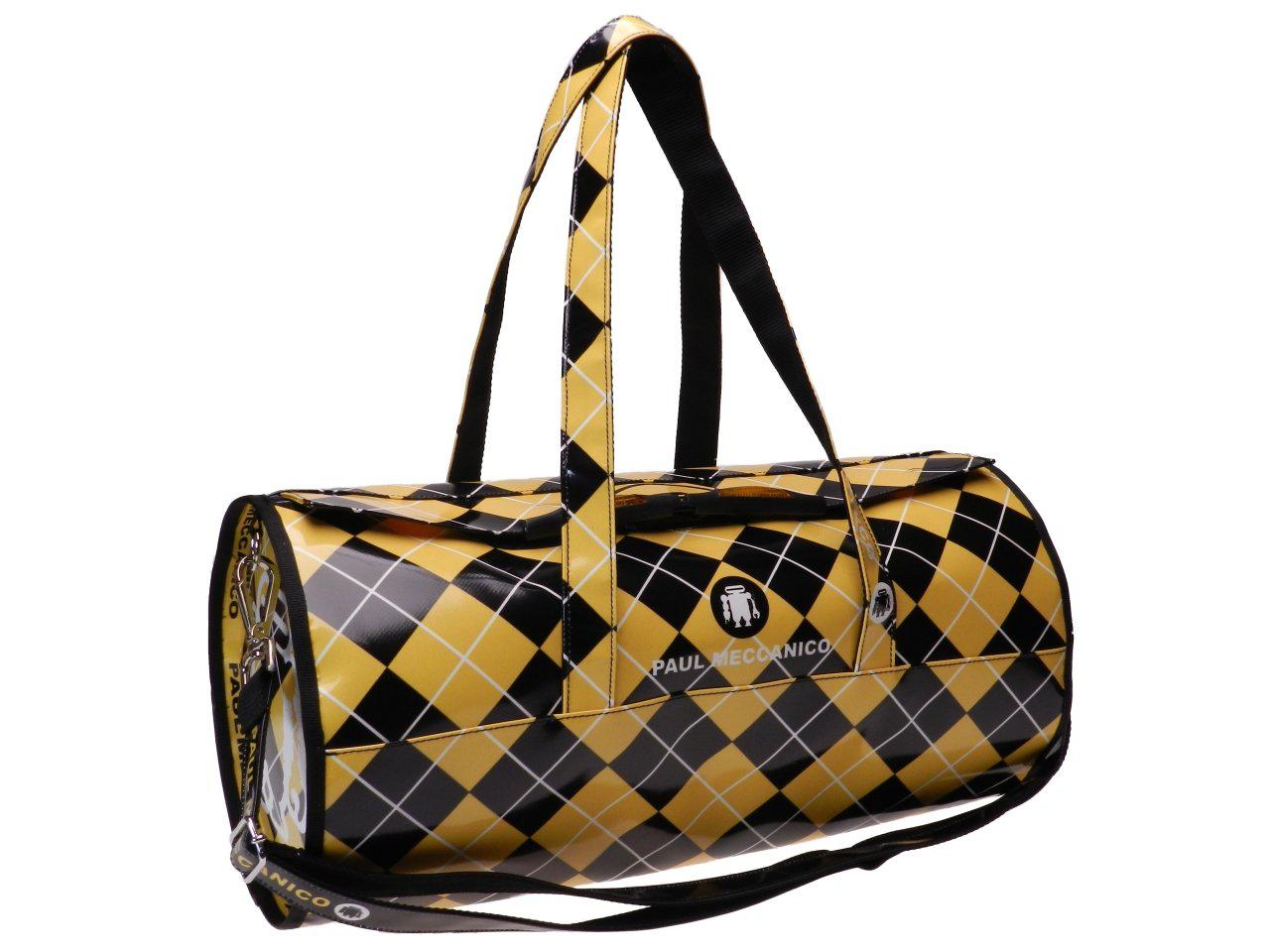 YELLOW AND BLACK GYM BAG RHOMBUSES FANTASY. ROLLING MODEL MADE OF LORRY TARPAULIN. - Unique Pieces Paul Meccanico