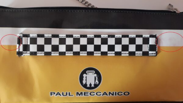 CLUTCH BAG YELLOW, BLACK AND WHITE. MODEL RIBELLA MADE OF LORRY TARPAULIN. ARTICLE SLIGHTLY STAINED ON THE FRONT. - Unique Pieces Paul Meccanico